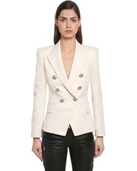 Balmain Blazer En Grain De Poudre Double Boutonnage - Blanc