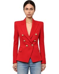 Balmain Double Breasted Wool Twill Blazer - Red