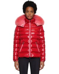 Moncler Piumino "Bady" In Nylon Laqué Con Pelliccia - Rosso