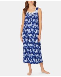 Eileen West Lace-trim Knit Ballet-length Nightgown - Blue