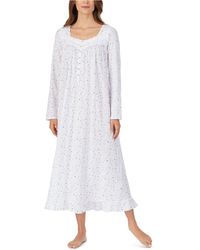 Eileen West Cotton Ballet Lace Trim Floral-print Nightgown - White