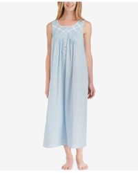 Eileen West Lace-trimmed Cotton Ballet-length Nightgown - Blue
