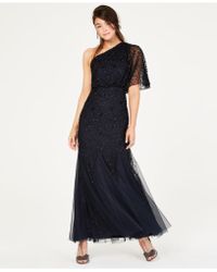 Lyst Adrianna Papell Draped Illusion Lace Neckline Gown In Black