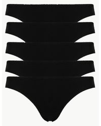 Marks & Spencer 5 Pack Cotton Rich Bikini Panties With New & Improved Fabric Black