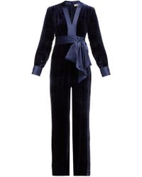 Diane von Furstenberg Velvet Jumpsuit - Blue