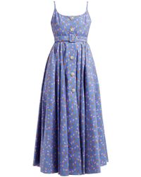 Alessandra Rich Tropical Print Crystal Embellished Cotton Dress - Blue