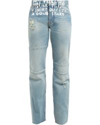 MM6 by Maison Martin Margiela Slogan Print High Rise Jeans - Blue