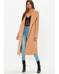 Lyst - Missguided Camel Button Front Slim Coat in Natural