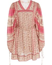 Zimmermann Juniper Rioting Paisley Cotton Mini Dress - Pink