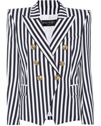 Balmain Striped Cotton Blazer - Blue