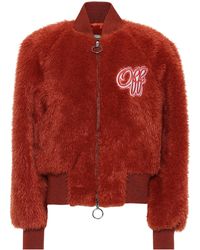 Off-White c/o Virgil Abloh Embroidered Faux Fur Bomber Jacket