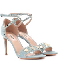 Lyst - Valentino Rockstud Suede Naked Sandal in Blue