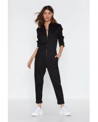 Nasty Gal All Boils Down To You Zip Denim Boilersuit - Black
