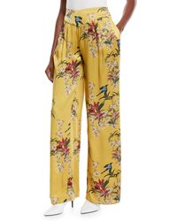 Johanna Ortiz Specialist Of The Beyond High-waist Wide-leg Floral-print Silk Satin Pajama Trouser - Yellow