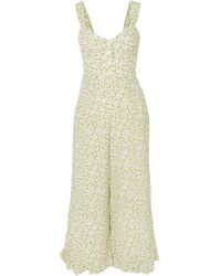 Faithfull The Brand Bodhi Cropped Shirred Floral-print Crepe Jumpsuit - Green