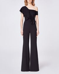 Nicole Miller New Stretch Crepe Ruffle Jumpsuit - Black