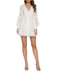 Bardot Mariah Long Sleeve Swiss Dot & Lace Babydoll Dress - White