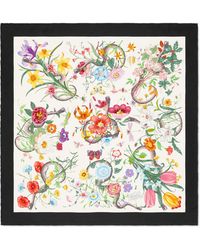 Gucci Flora Snake Foulard Silk Twill Scarf - White