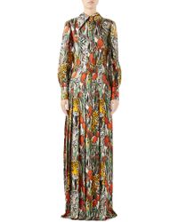 Gucci Feline-garden Animal-print Silk Shirtdress - Multicolor