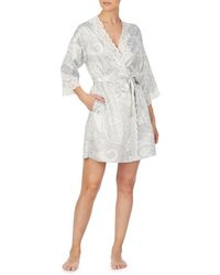 Lauren by Ralph Lauren Paisley Print Satin Short Wrap Robe - Gray