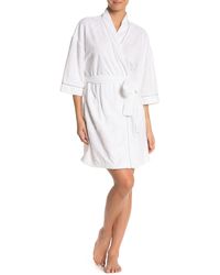 Carole Hochman Embossed Floral Elbow Sleeve Robe - White