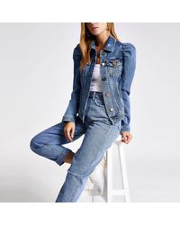 River Island Mid Blue Puff Shoulder Denim Jacket
