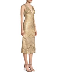 Lyst - Hervé Léger Shimmery Flared Bandage Dress in Metallic