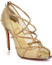 Christian louboutin Patinana Crystal Mesh T-strap Sandals in Gold ...