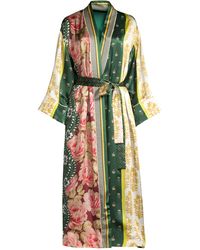 Oscar de la Renta Spruce Floral Patchwork Silk Robe - Multicolor