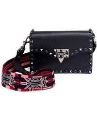 Valentino Rockstud Rolling Love Blade Guitar-strap Leather Shoulder Bag - Black