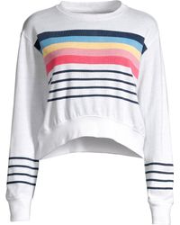 Sundry Rainbow Striped Cropped Sweatshirt - White