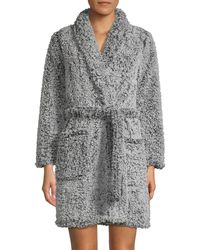 Carole Hochman Plush Long-sleeve Robe - Gray