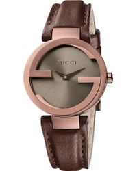 Lyst - Gucci Interlocking Stainless Steel & Leather Strap Watch/pink in ...