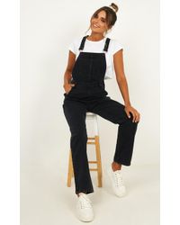 Showpo Kiera Denim Overalls - Black