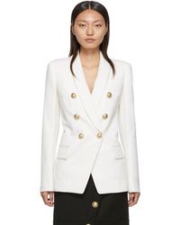 Balmain White Wool Double-breasted Blazer