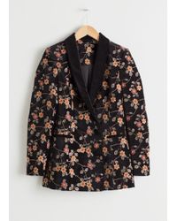 & Other Stories Floral Embroidered Velvet Blazer - Black