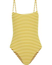 Solid & Striped The Chelsea Striped Ribbed Swimsuit Mustard - Yellow