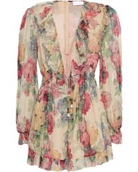 Zimmermann Melody Floral-print Silk-georgette Playsuit Pastel Yellow - Multicolour