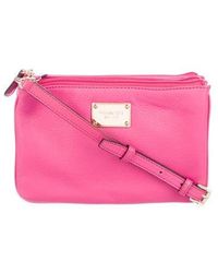 Lyst Michael Kors Kempton Small Pocket Crossbody In Natural Michael Kors Grained Leather Crossbody Bag Fuchsia Lyst
