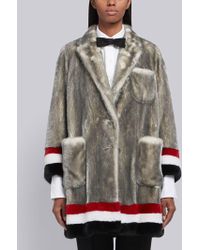 Lyst Thom Browne Arm Stripe Frayed Overcoat In Gray