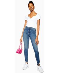 TOPSHOP Tall Mid Blue Rip Hem Jamie Jeans