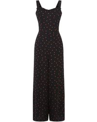 Warehouse Polka Dot Ruffle Jumpsuit - Black