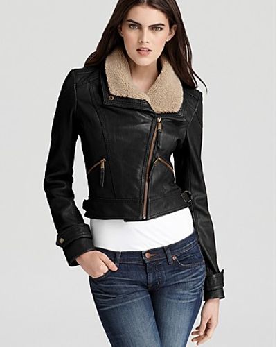 Lyst - Michael Kors Kors Aviator Leather Jacket with Faux Sherpa Collar ...