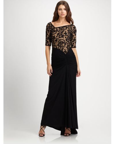 tadashi shoji black lace gown
