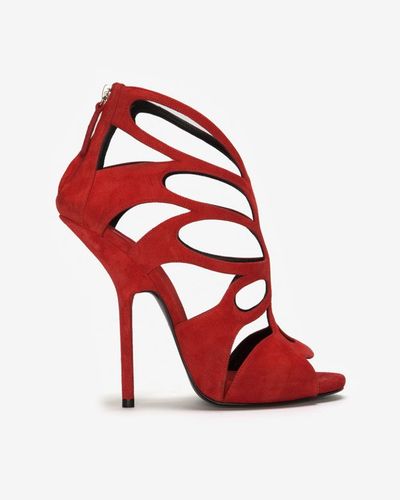 Giuseppe Zanotti Butterfly Cage Suede Exaggerated Heel Sandal in Red - Lyst