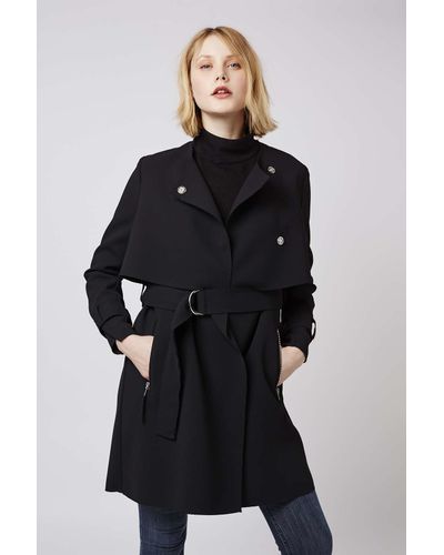 Lyst - Topshop Raw Edge Trench Coat in Black