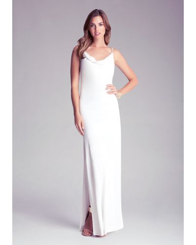 white cowl neck gown