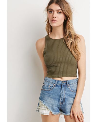 Lyst - Forever 21 Ribbed Knit Crop Top in Green
