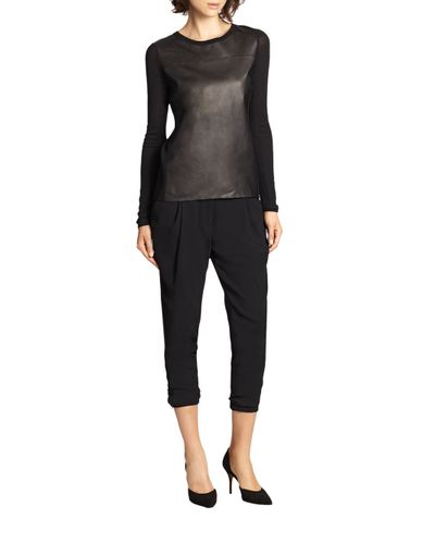 Lyst - Vince Leather Front Merino Wool Sweater in Black
