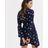 Vestito skater accollato con maniche svasate blu a fiori di Boohoo in Blue